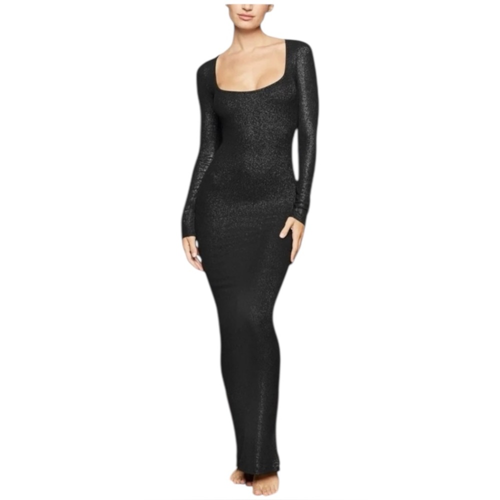 Skims Soft Lounge Long Sleeve Black Onyx Foil Dress Size XL XLarge